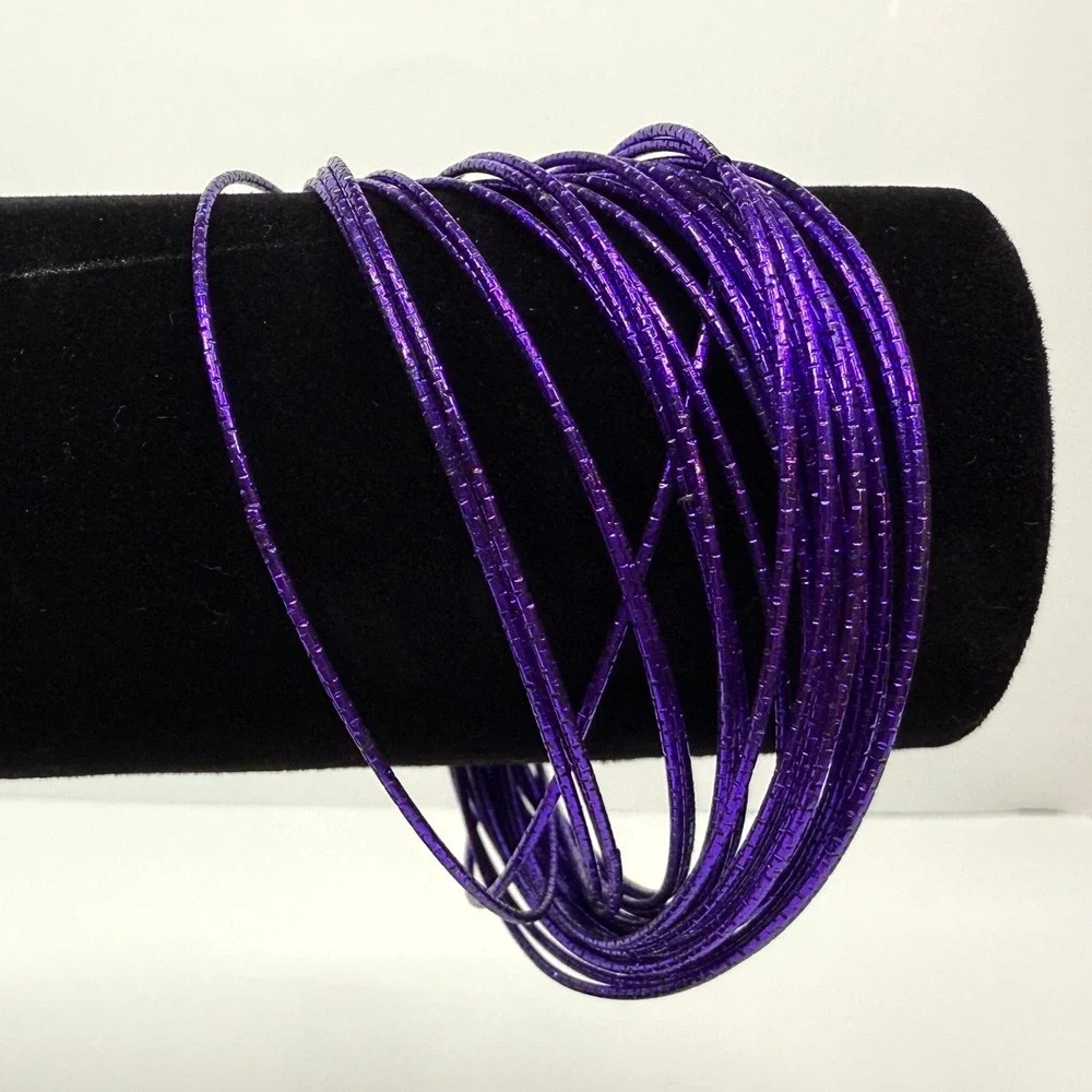 Purple Metallic Multi Link Bangle Bracelets Stackable Fashion Jewelry Size 7.5